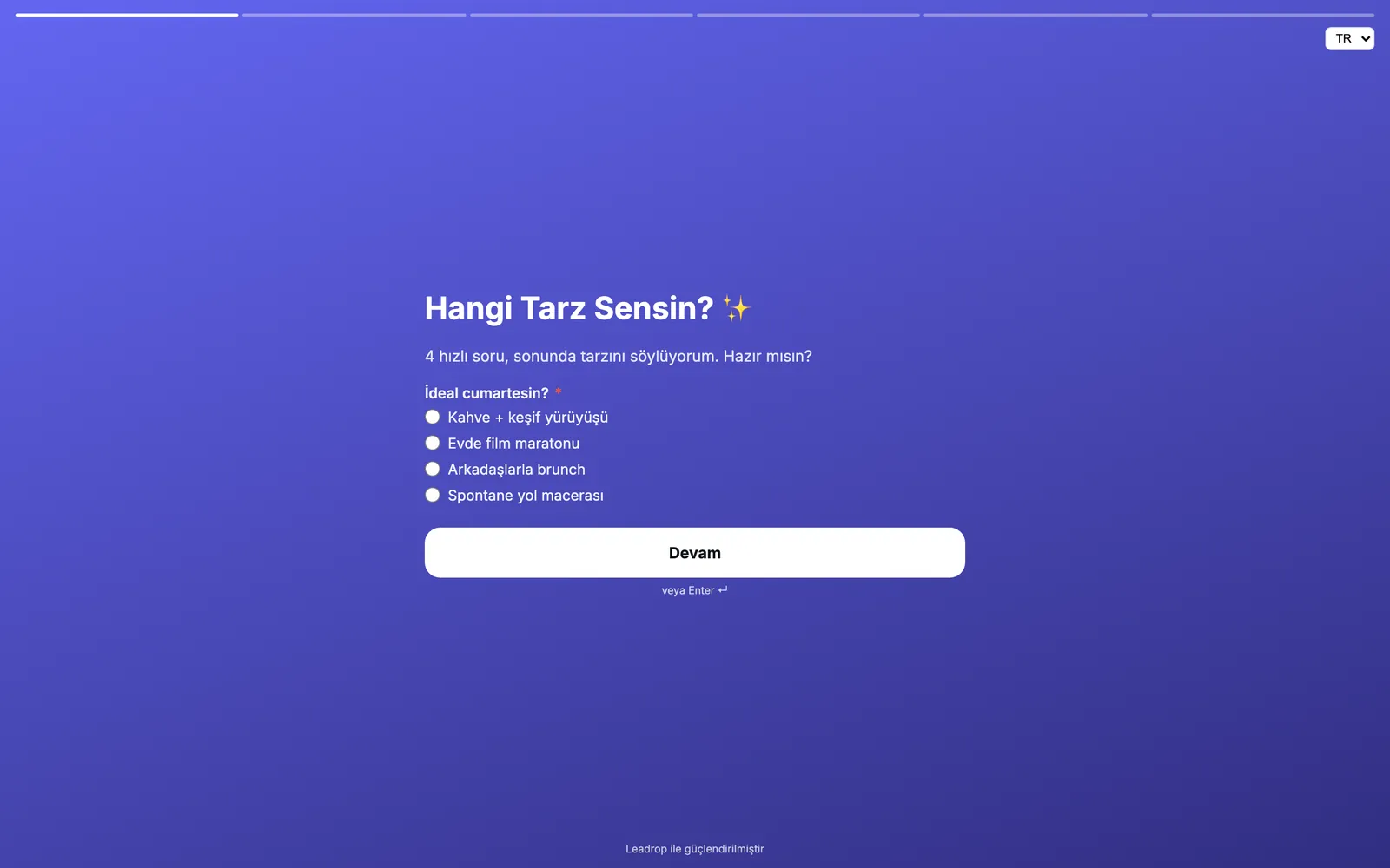 Yayındaki çok adımlı quiz